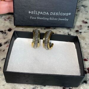 Silpada Designs Womens Fine Sterling Silver Hoop Earrings Silver & Brass OS NWOT